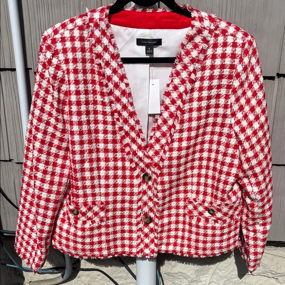 Ann Taylor Red and White Checkered Blazer - Picture 6 of 6
